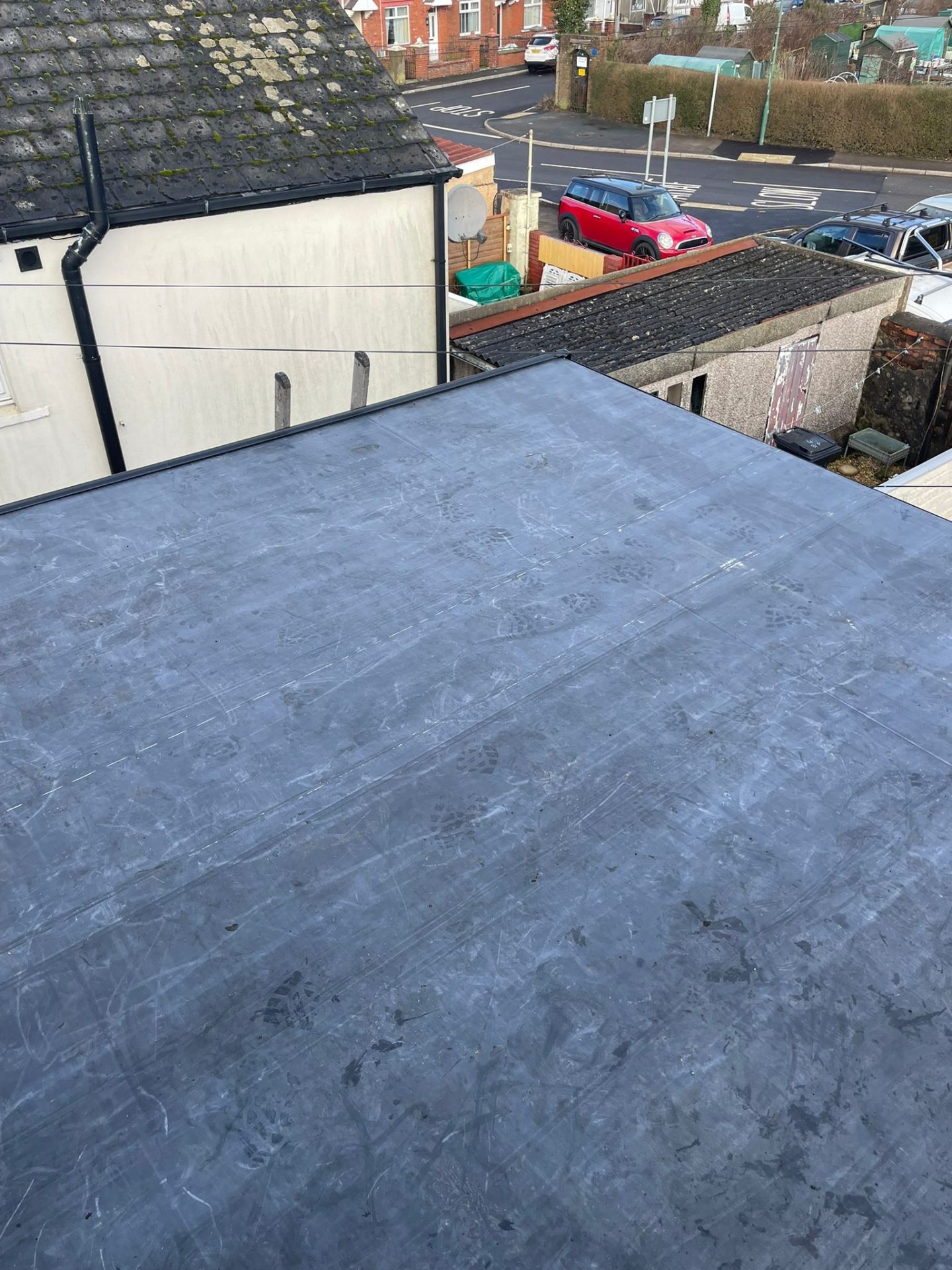 Completed EPDM flat roof installation on a residential property in South Wales